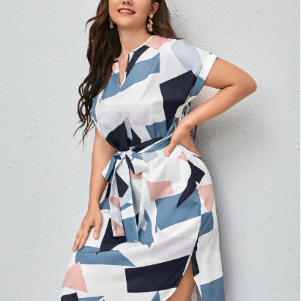 White Geometric Patterned Sheath Dress